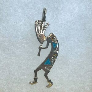 Silver Metal and Stone Inlay Kokopelli Pendant